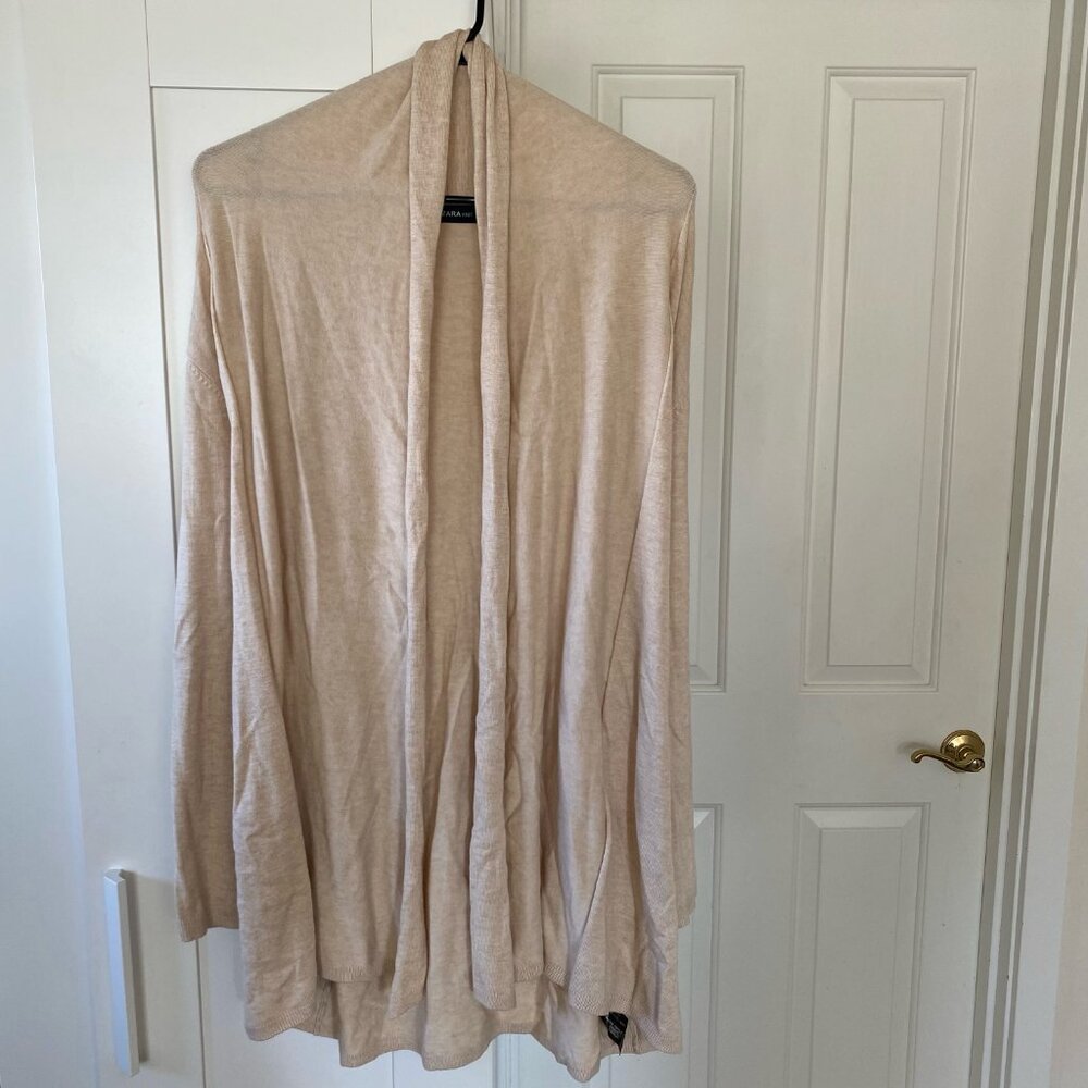 ZARA Long Knit Cardigan Women’s Size M Beige Open Front Sweater New w/o Tag
